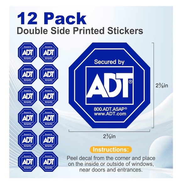 ADT Blue and White Security Decals - 12 Pack x 3 - Picture 2 of 5